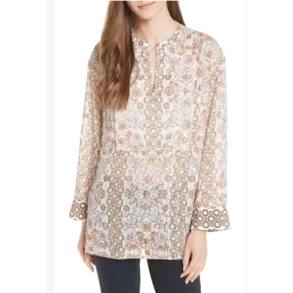 Tory Burch Adrian Metallic Hicks Garden Print Tunic Size Small - Picture 1 of 5